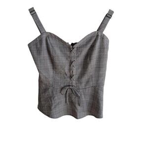 Venus Front Corset Lace Up Plaid Cami Grey/Black With Adjustable Strap 12